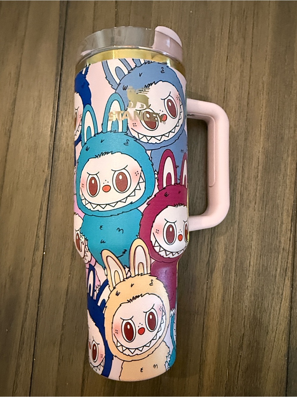 Stanley Pink Handle Multicolor Bunny Pattern Travel Tumbler